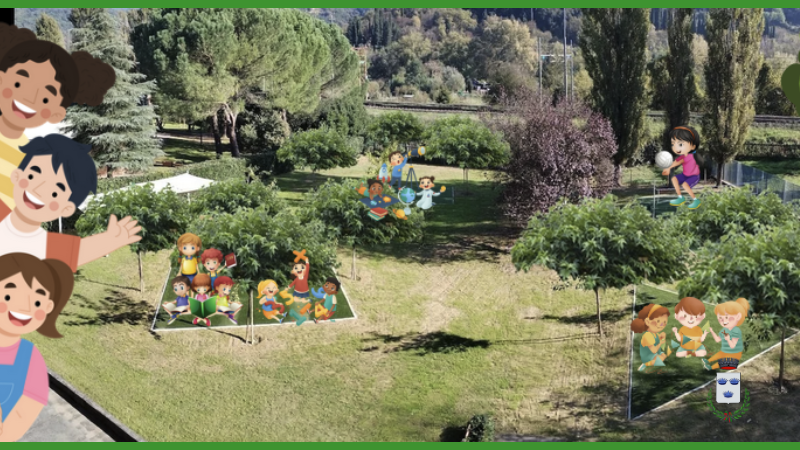 Taglio del nastro alla Scuola Primaria dei gazebi didattici naturali e del campo di mini-volley